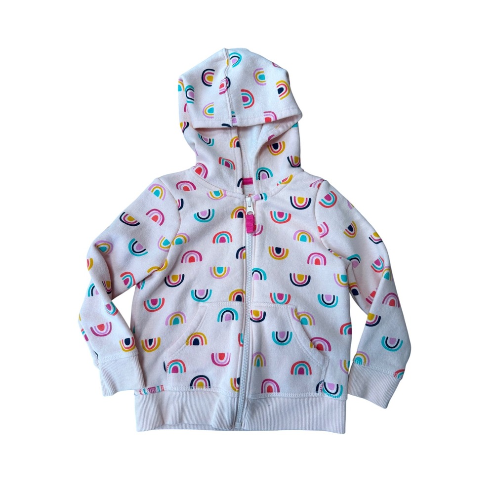 Cat & Jack Toddler Girls Pink Rainbow Print Zip Up Fleece Hoodie Sweatshirt 2T